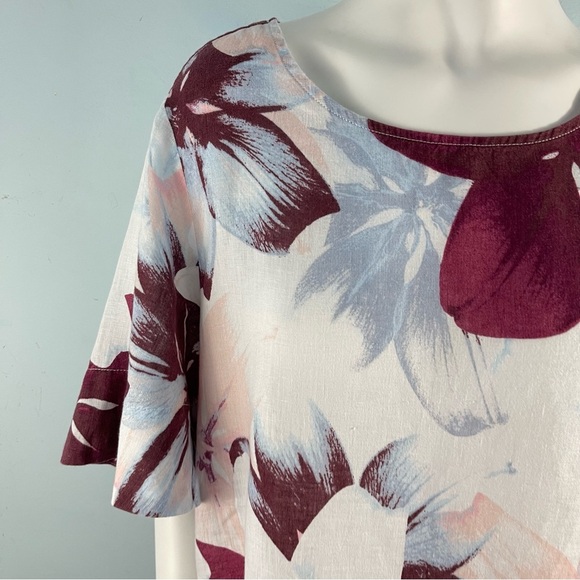Lord & Taylor Plus Size 1X Boxy Floral Linen Shirt Top Popover Summer Resort - Picture 5 of 13